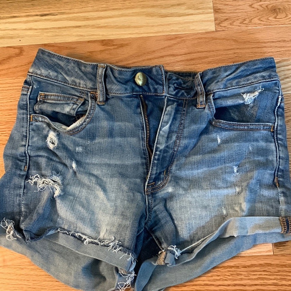 American Eagle denim high rise shorts.